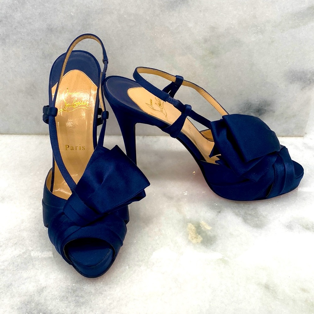 Christian Louboutin stunning Navy Satin evening shoes. Never worn
